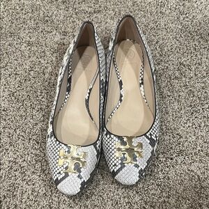 Tory Burch Snakeskin Ballet Flats - Black and White